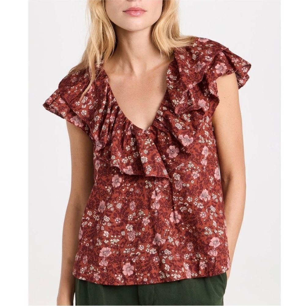 NWT The Great. The Topiary Top Spice Mesa Floral Ruffle Blouse Women’s SZ 3 LRG